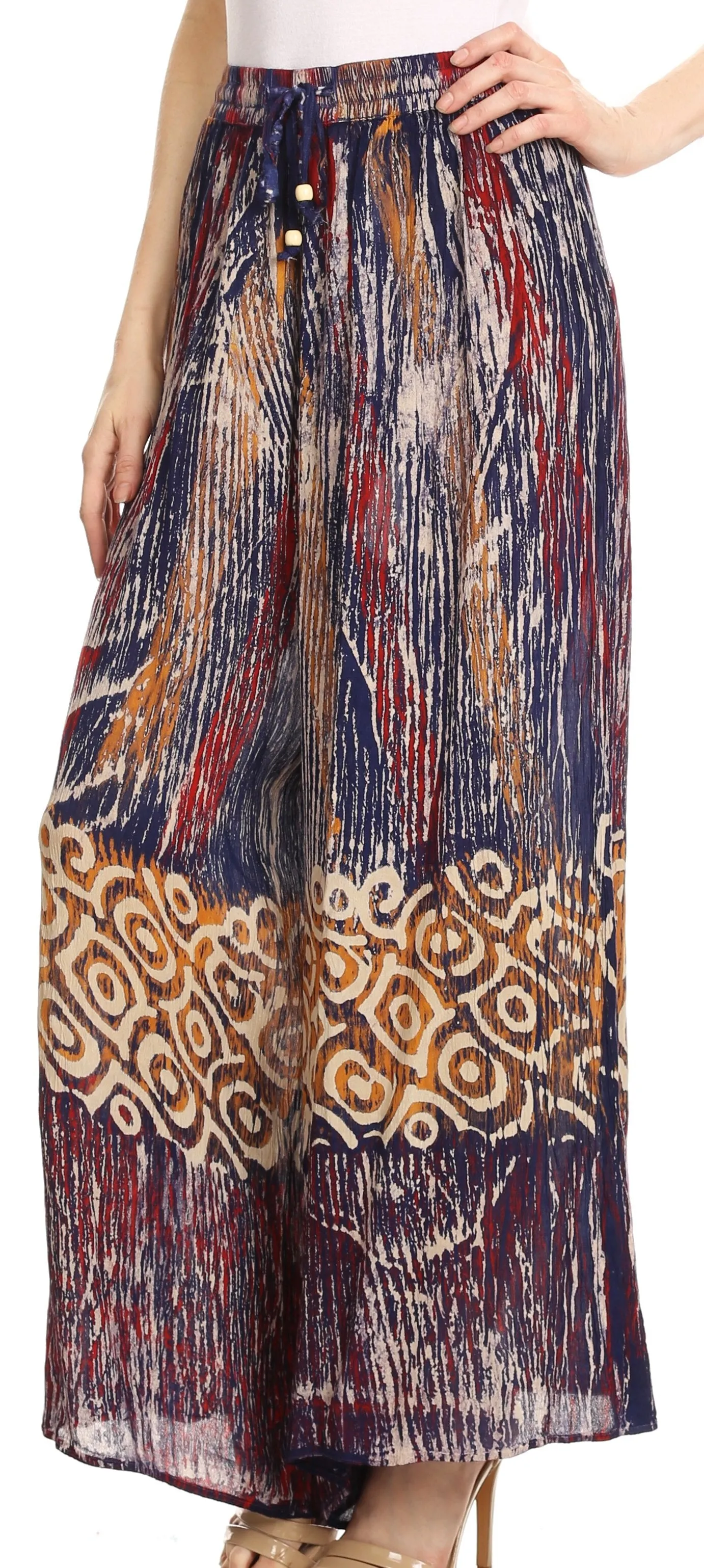 Sakkas Julia Batik Palazzo Wide Leg Pants with Elastic Waistband