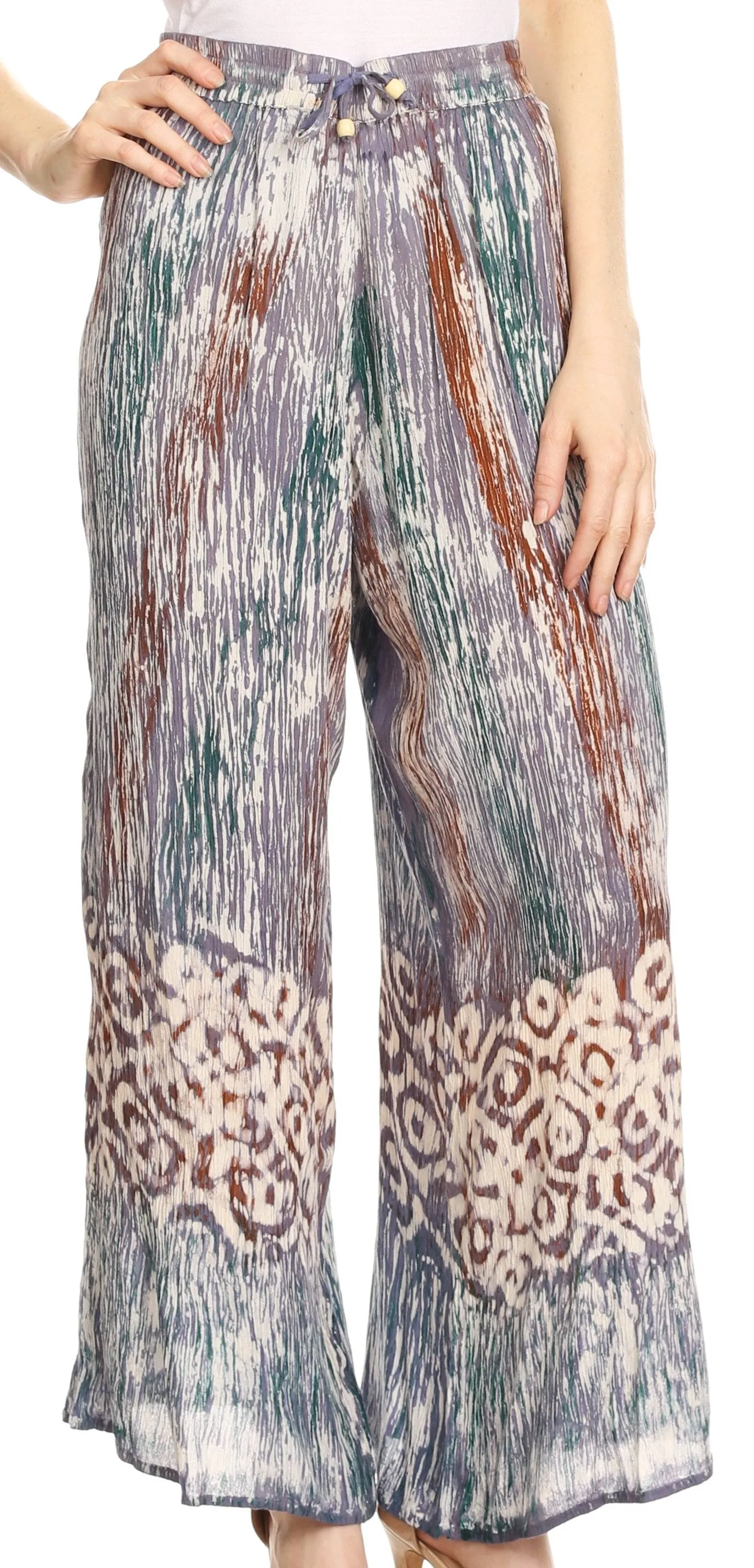 Sakkas Julia Batik Palazzo Wide Leg Pants with Elastic Waistband