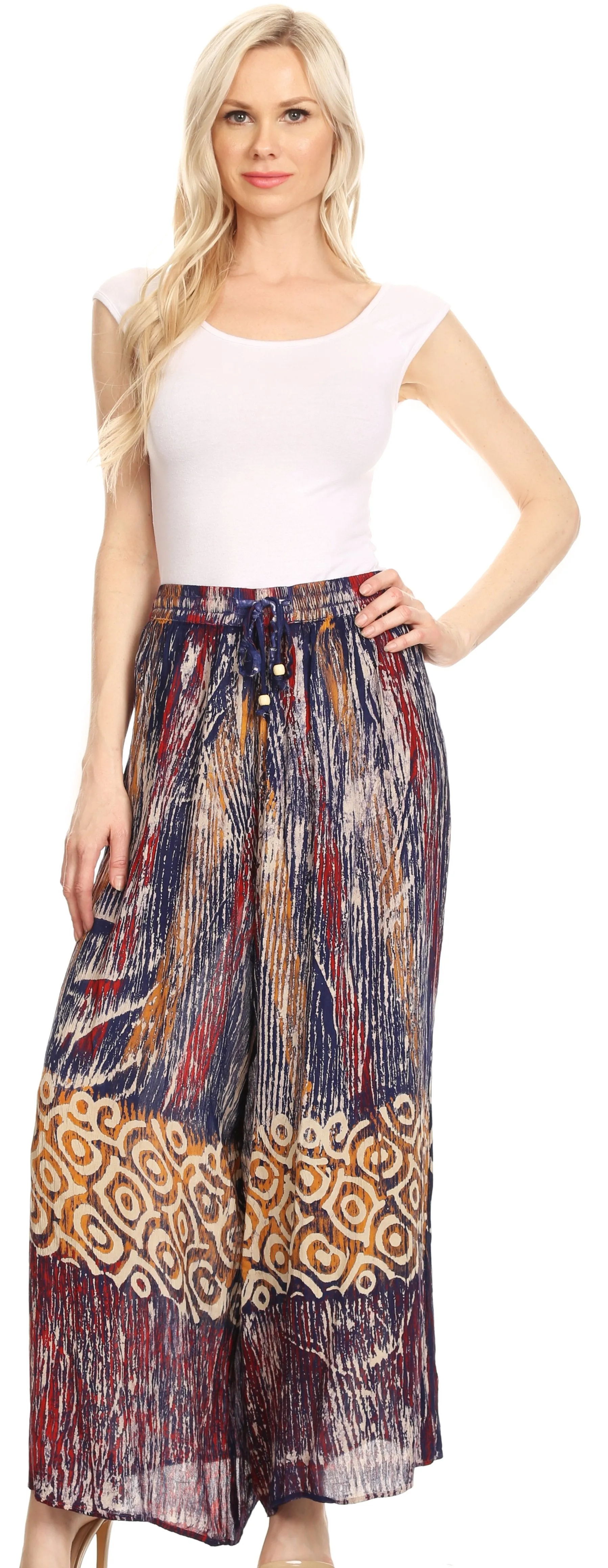 Sakkas Julia Batik Palazzo Wide Leg Pants with Elastic Waistband