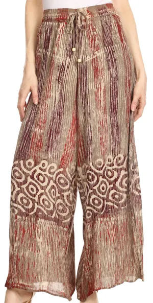 Sakkas Julia Batik Palazzo Wide Leg Pants with Elastic Waistband