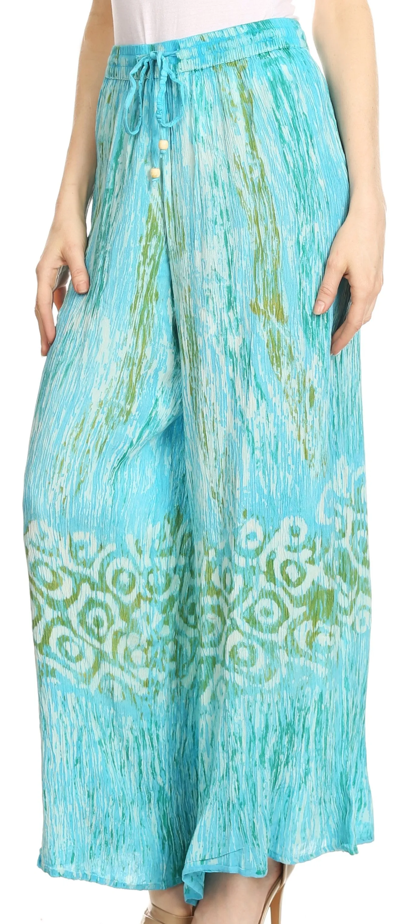 Sakkas Julia Batik Palazzo Wide Leg Pants with Elastic Waistband