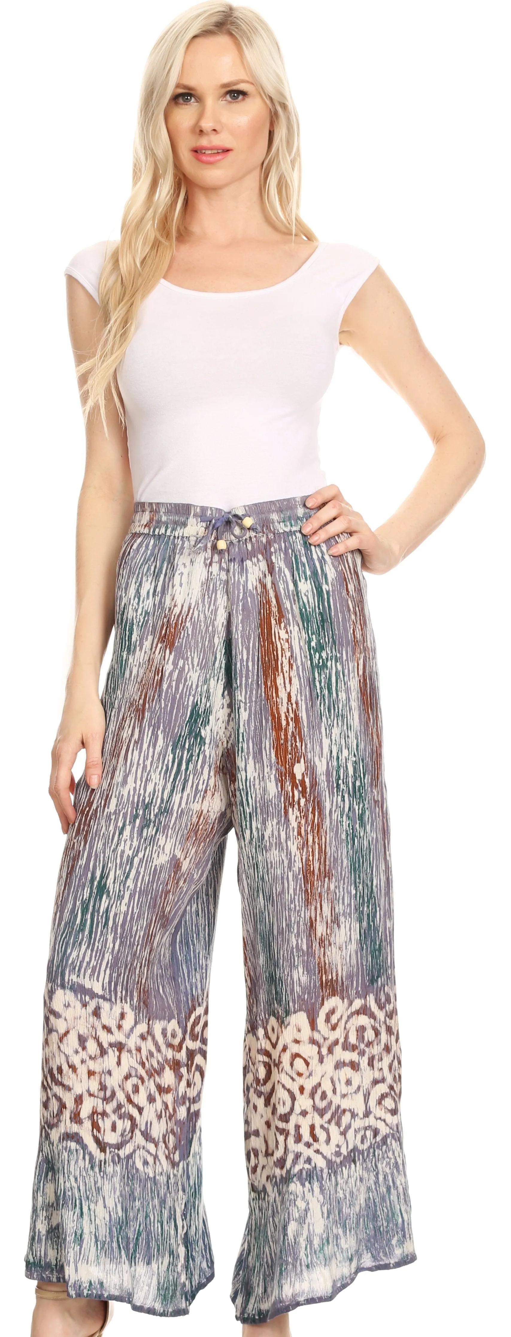 Sakkas Julia Batik Palazzo Wide Leg Pants with Elastic Waistband