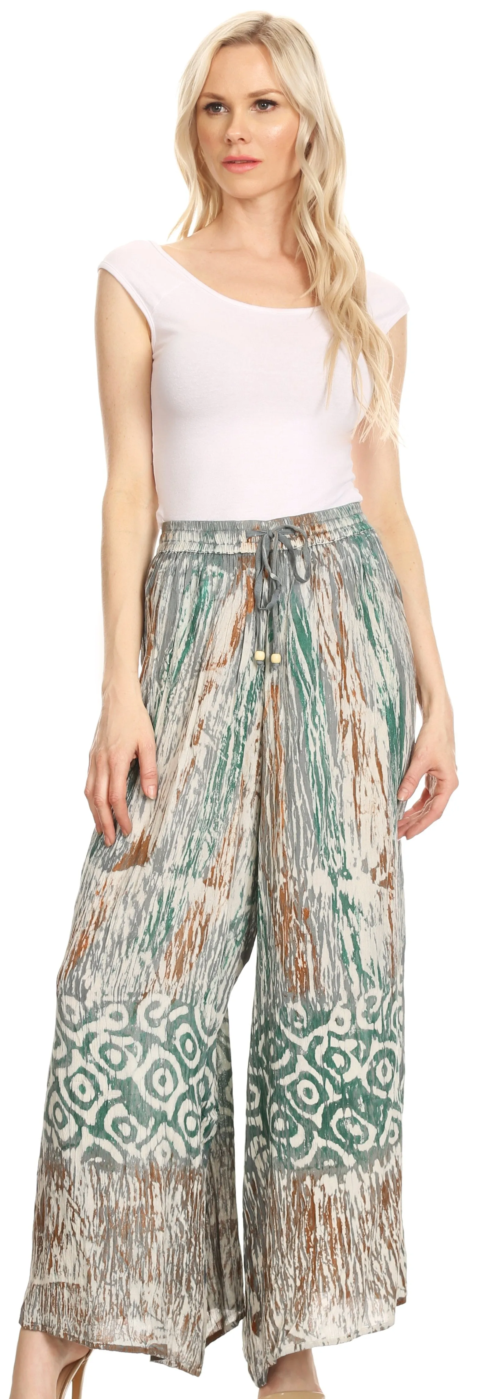 Sakkas Julia Batik Palazzo Wide Leg Pants with Elastic Waistband