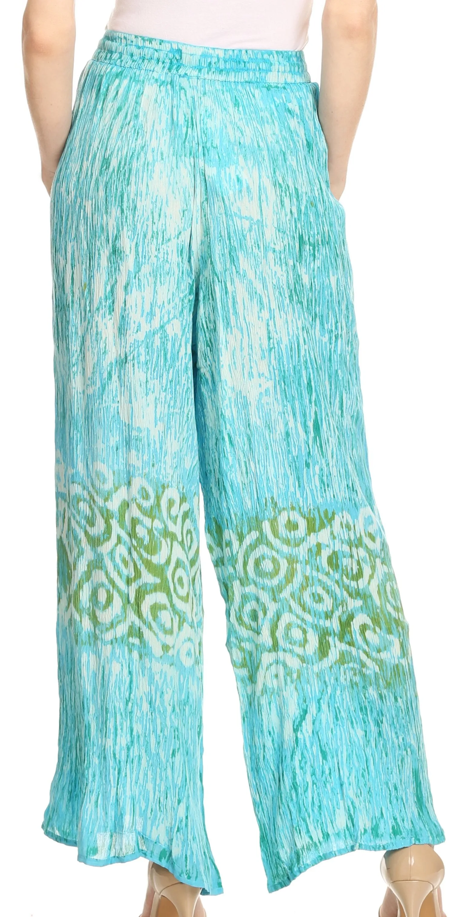 Sakkas Julia Batik Palazzo Wide Leg Pants with Elastic Waistband