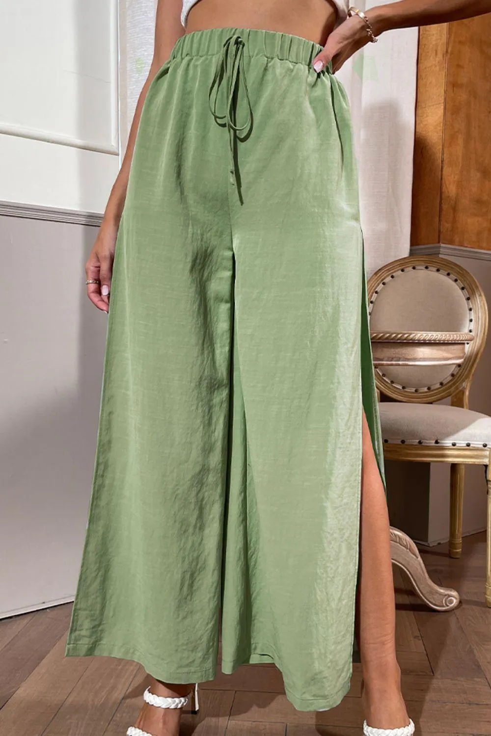 Side Slit Wide Leg Pants