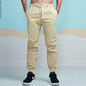 Solid Color Cotton Twill Drawstring Jogger Pants