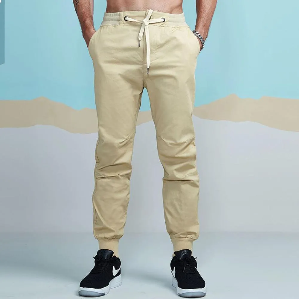 Solid Color Cotton Twill Drawstring Jogger Pants