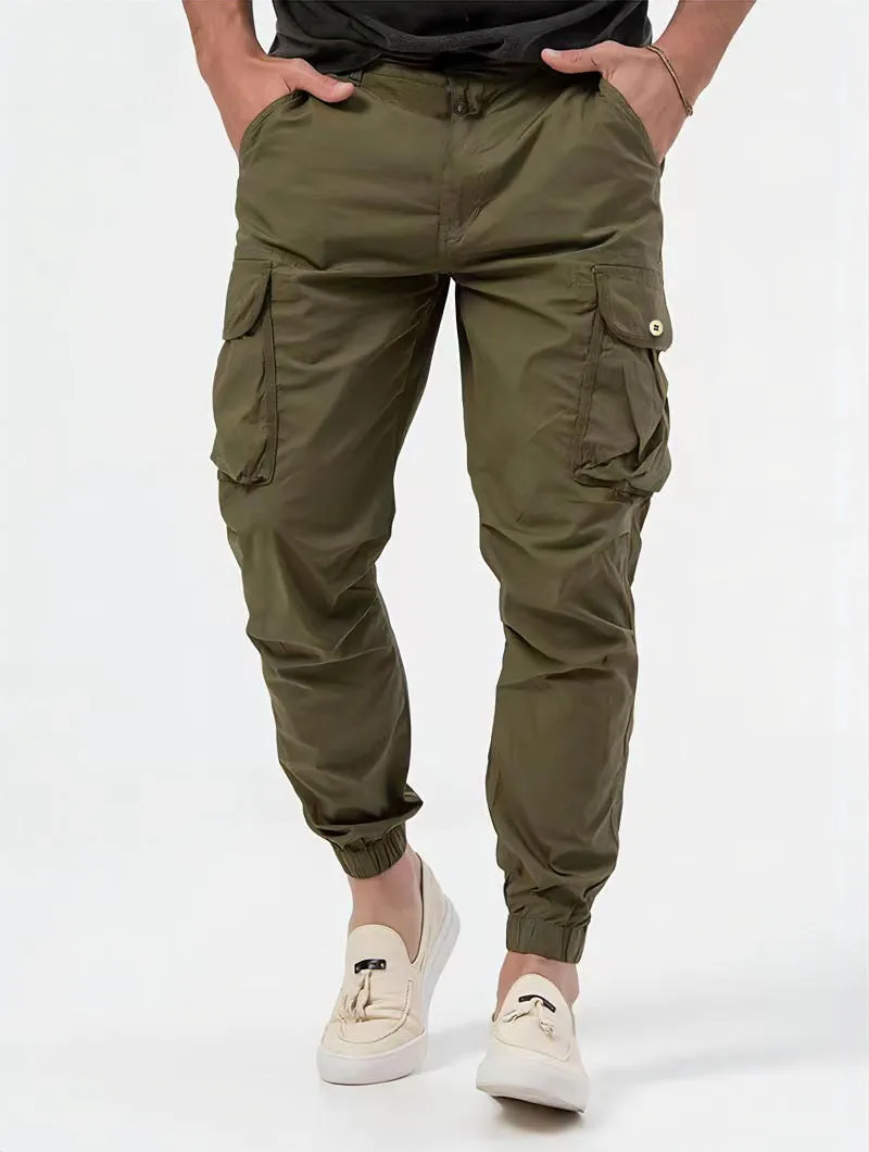 SOLID COLOR MEN'S PANTS WITH THREE-DIMENSIONAL BAG