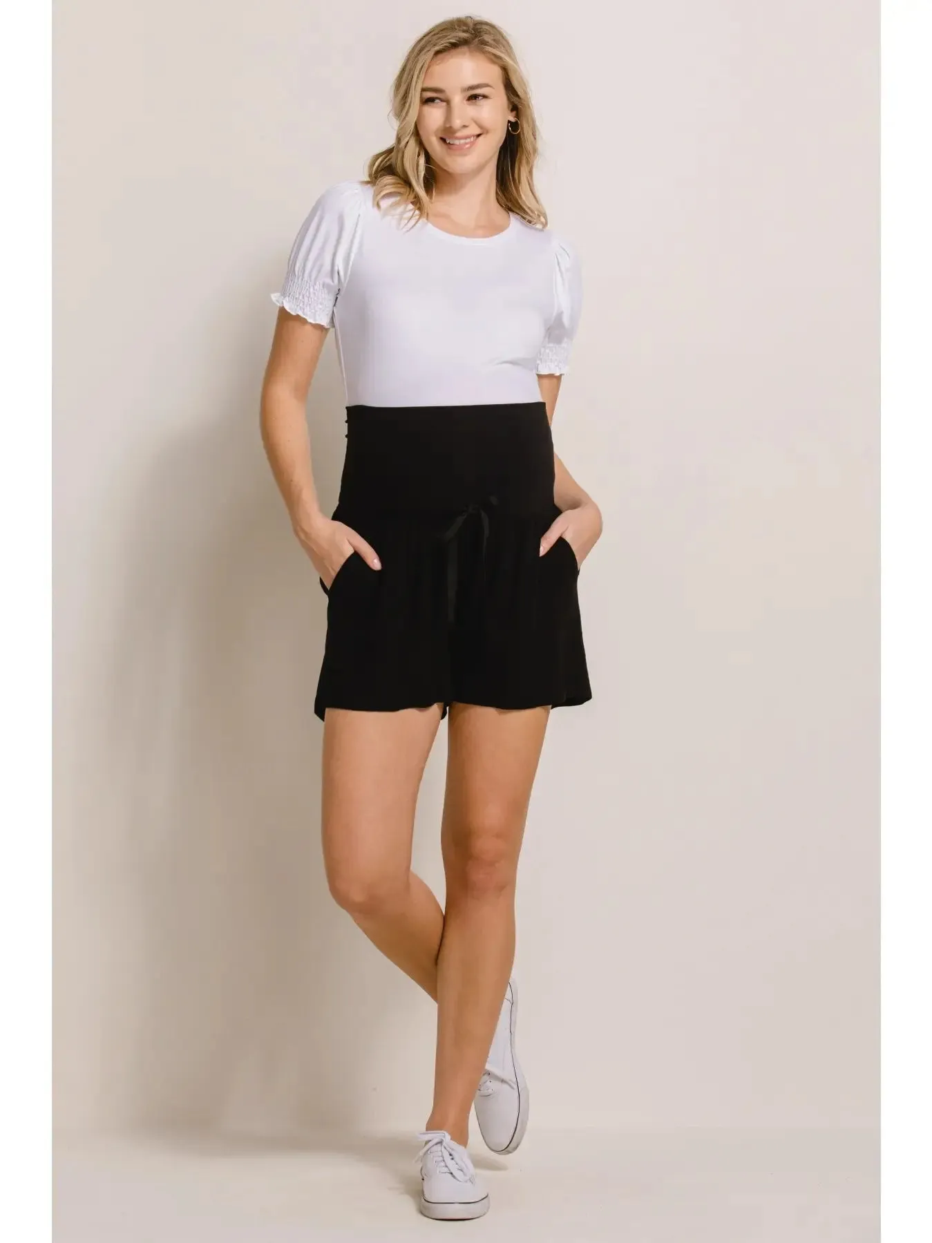 Solid Maternity Shorts with Pockets and Drawstring