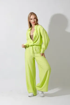 Spanish Linen - Lime Green wide leg Pants