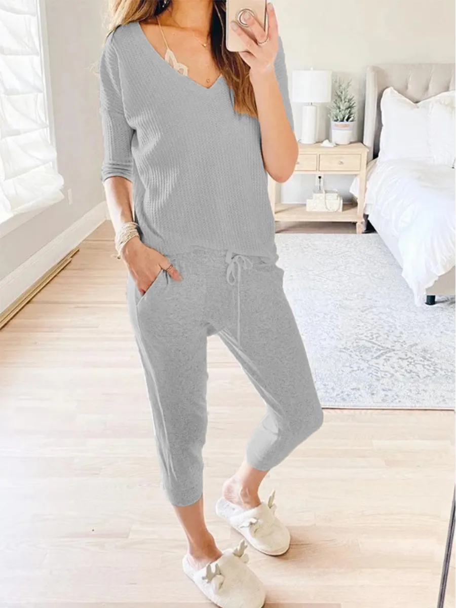 Special Long Sleeve Top and Drawstring Lounge Pants Set