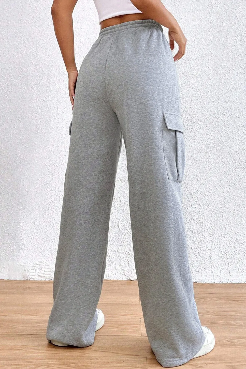 TEEK - Light Gray Drawstring High Waist Pocketed Pants