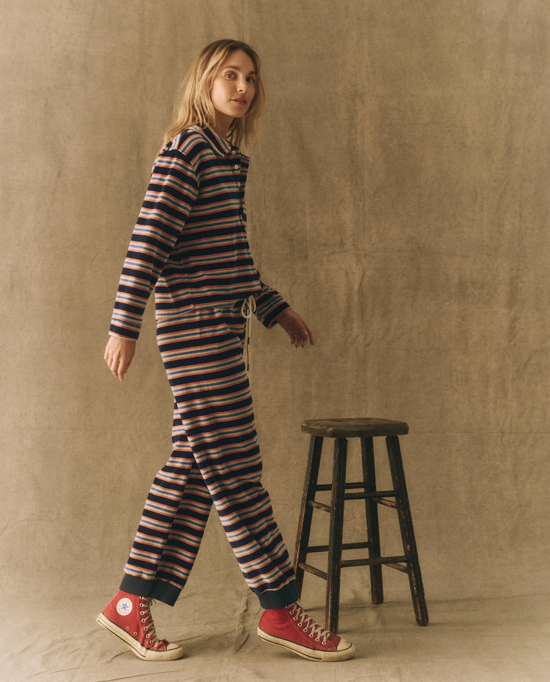 The Velour Lantern Sweatpant. -- Scrimmage Stripe