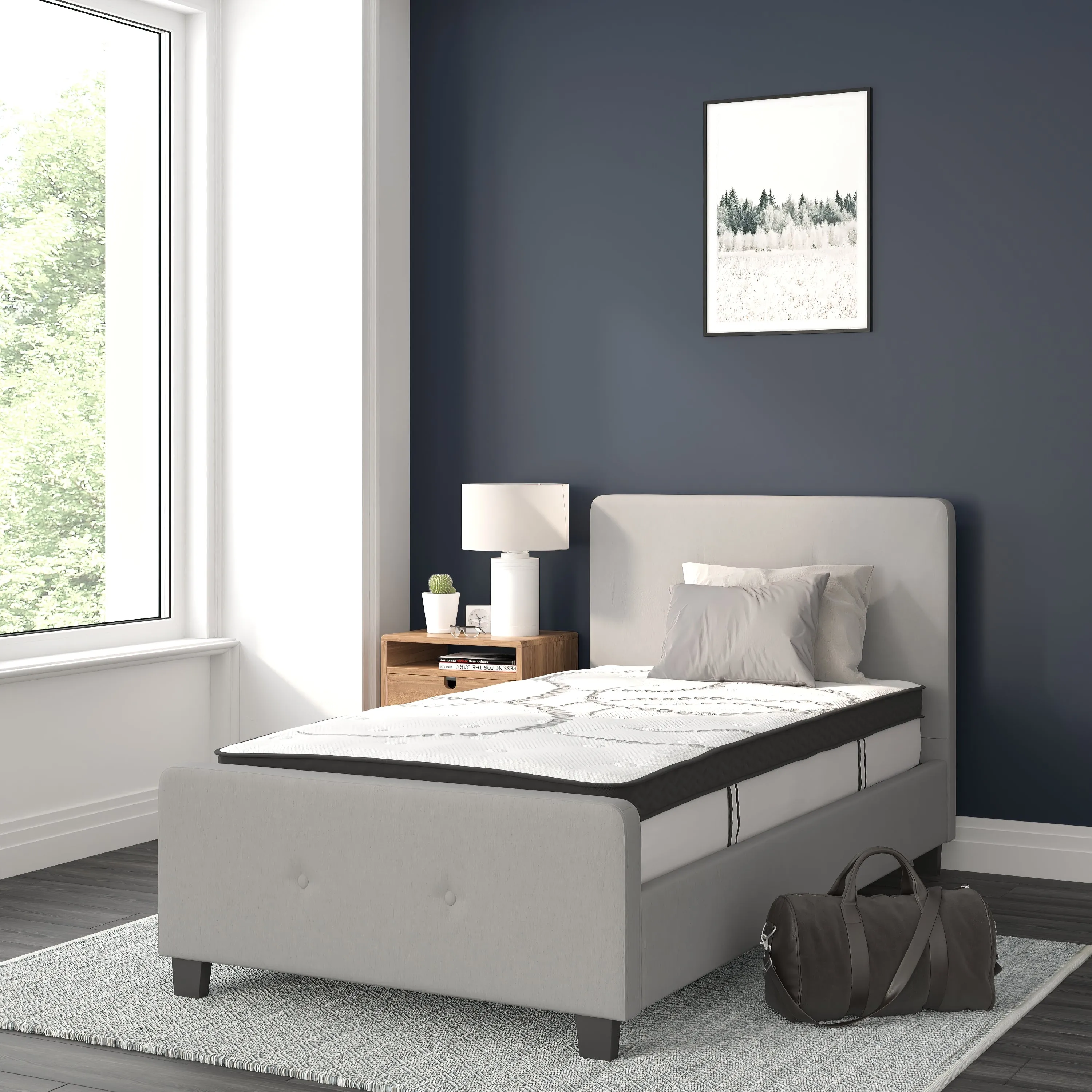 Twin Platform Bed Set-Gray HG-BM10-25-GG