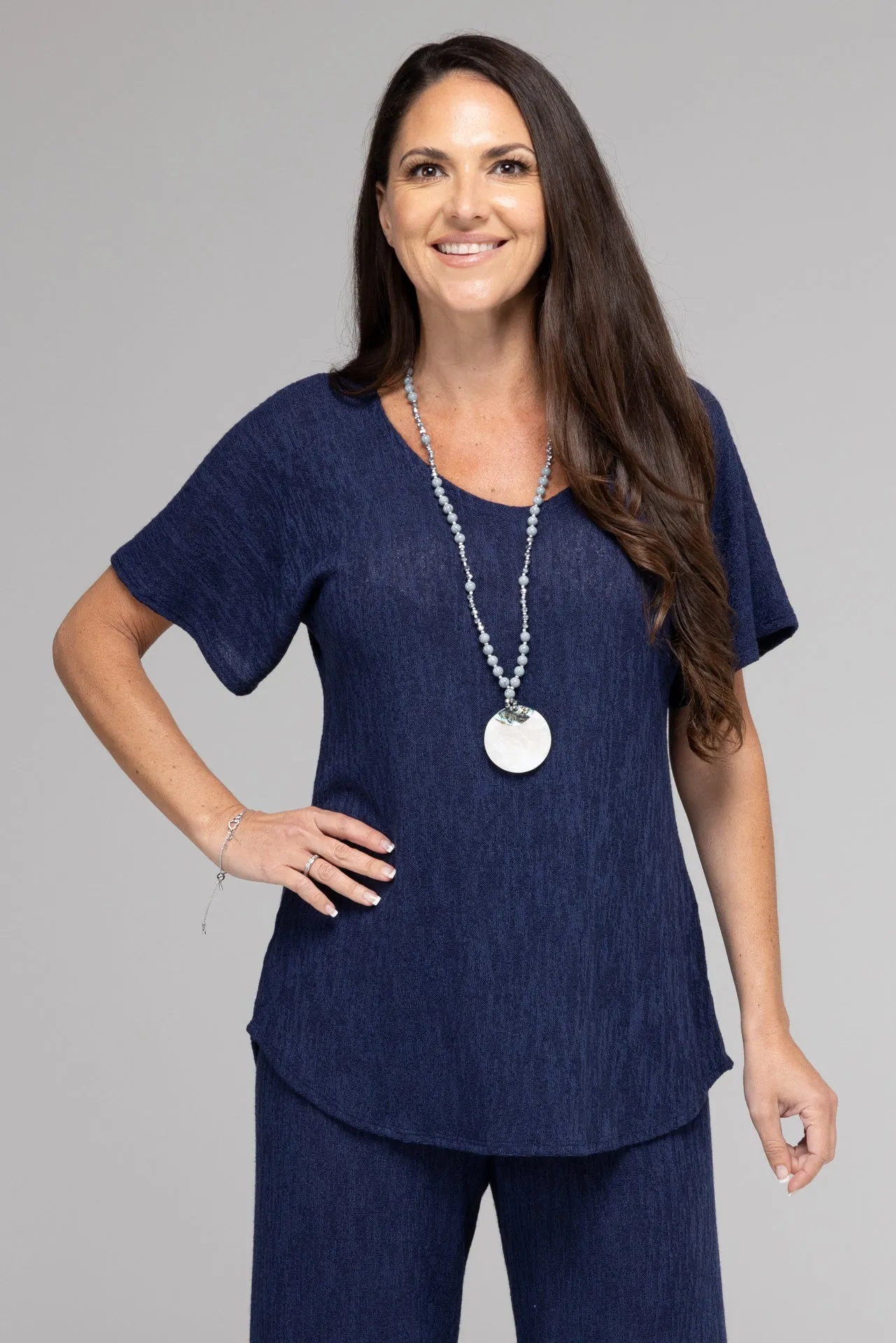 TWIN SET - Navy Haven Poly/Rayon Knit Longer Sleeve top   Cardigan