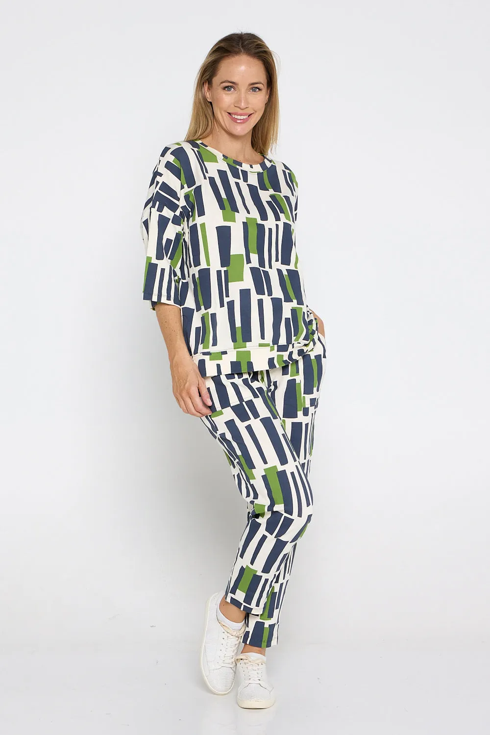 Valley Lounge Pant - Navy/Green Geo Print