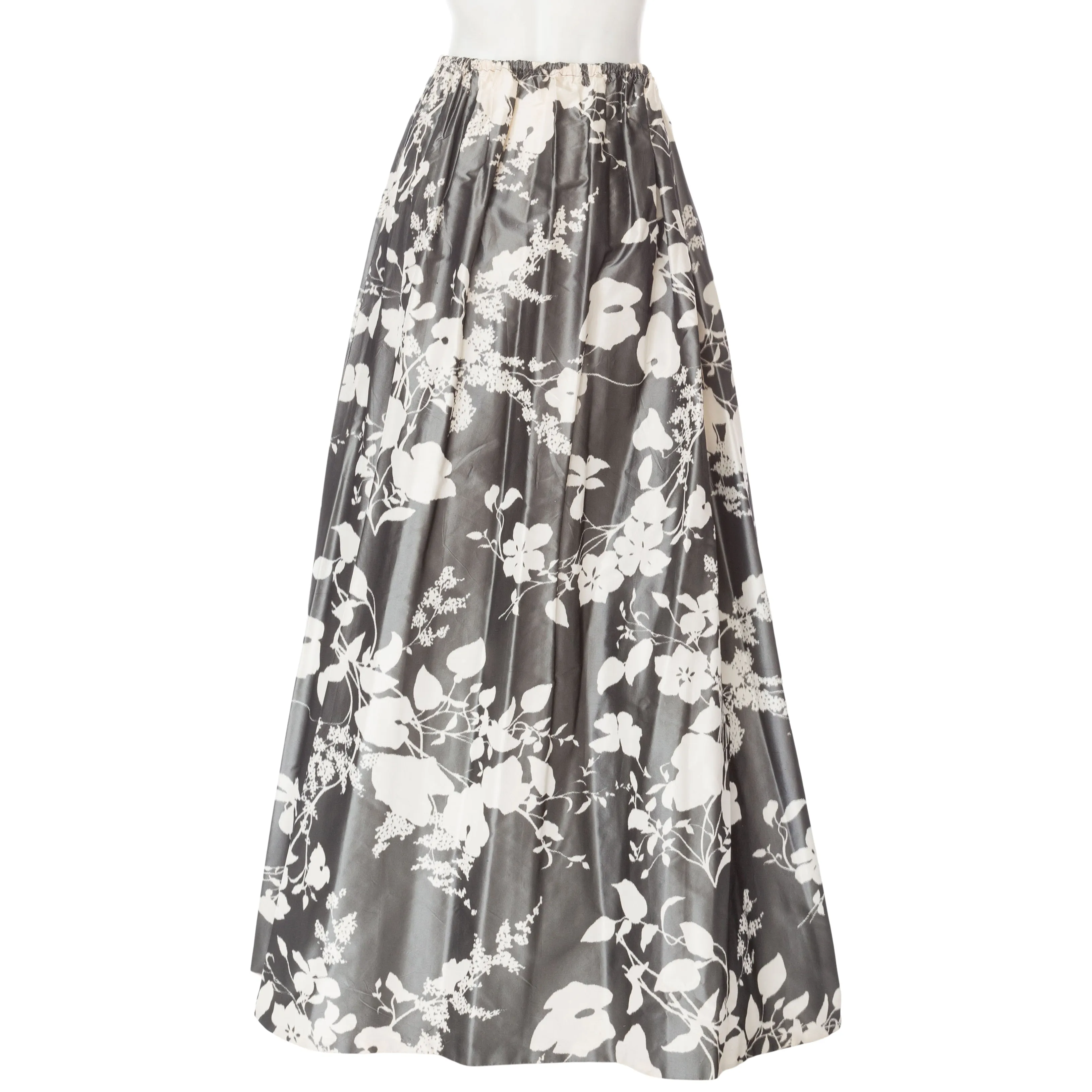 Vintage Gray and White Floral Print Maxi Skirt