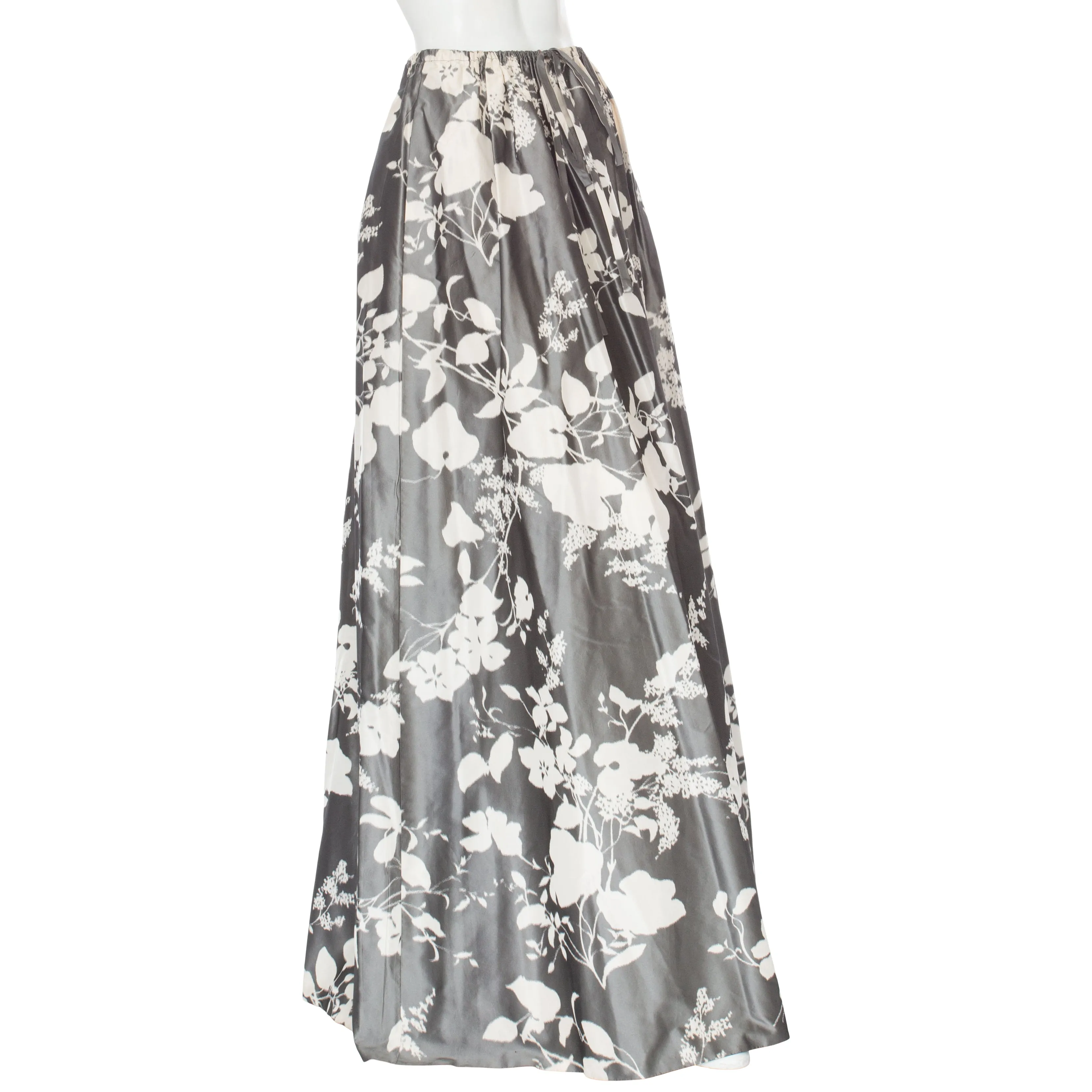 Vintage Gray and White Floral Print Maxi Skirt