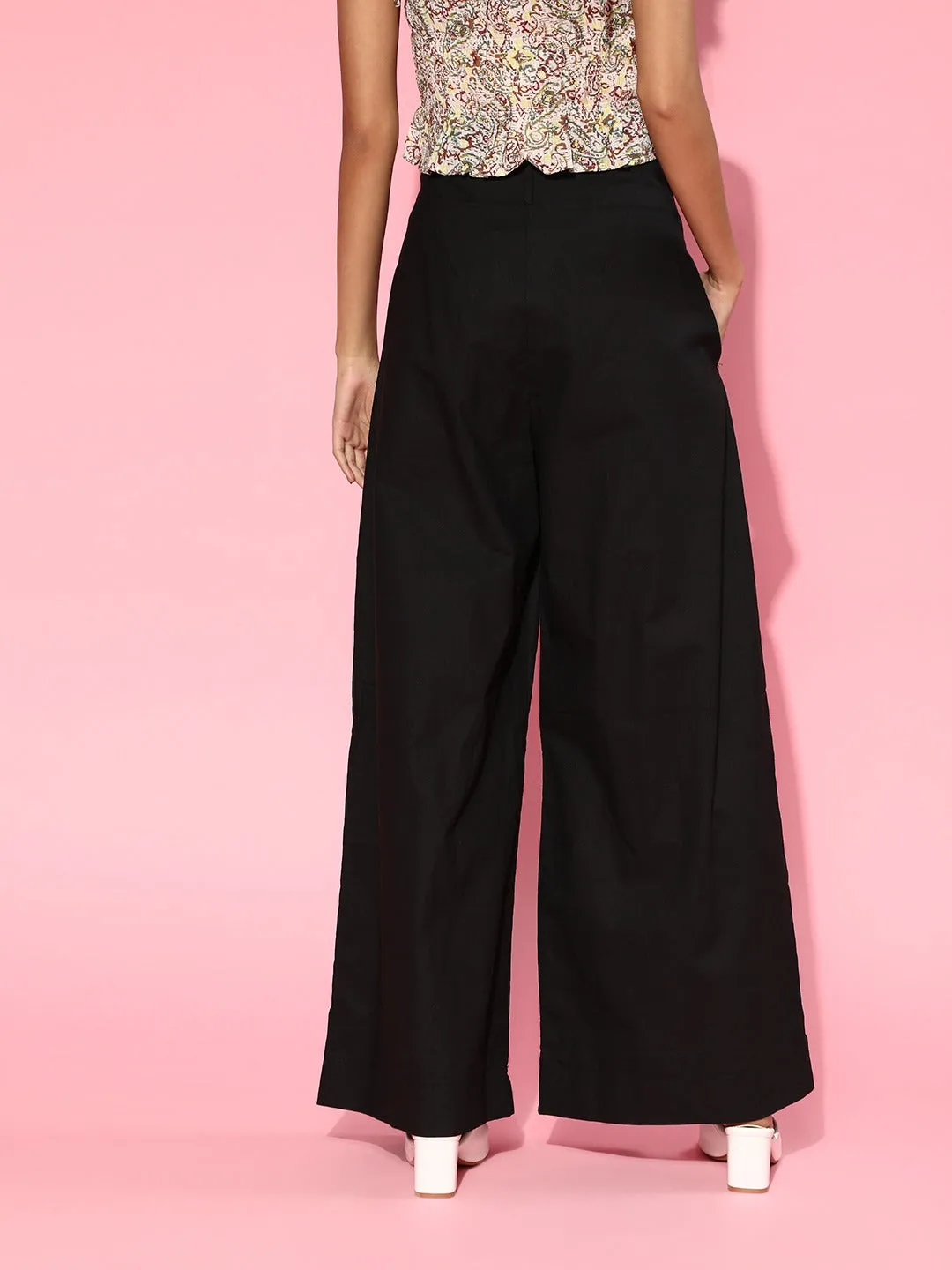 Women Black High Waist Wide Leg Pants