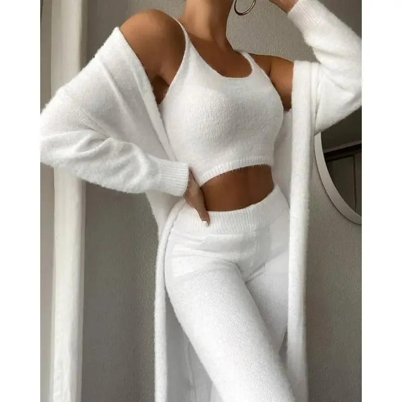 Women Sexy V-Neck Plush Vest and Trousers Set