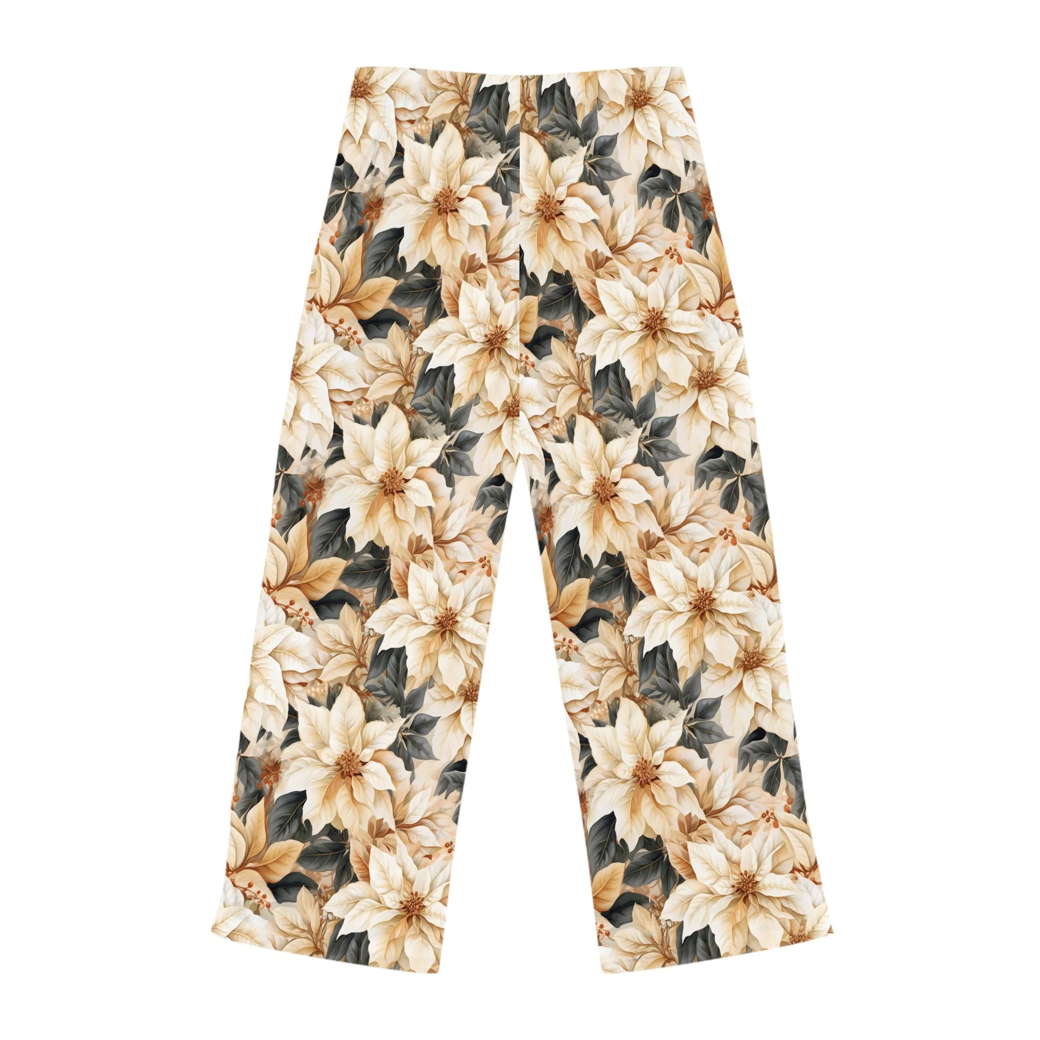 Women's Pyjama Pants, Cream Poinsettia