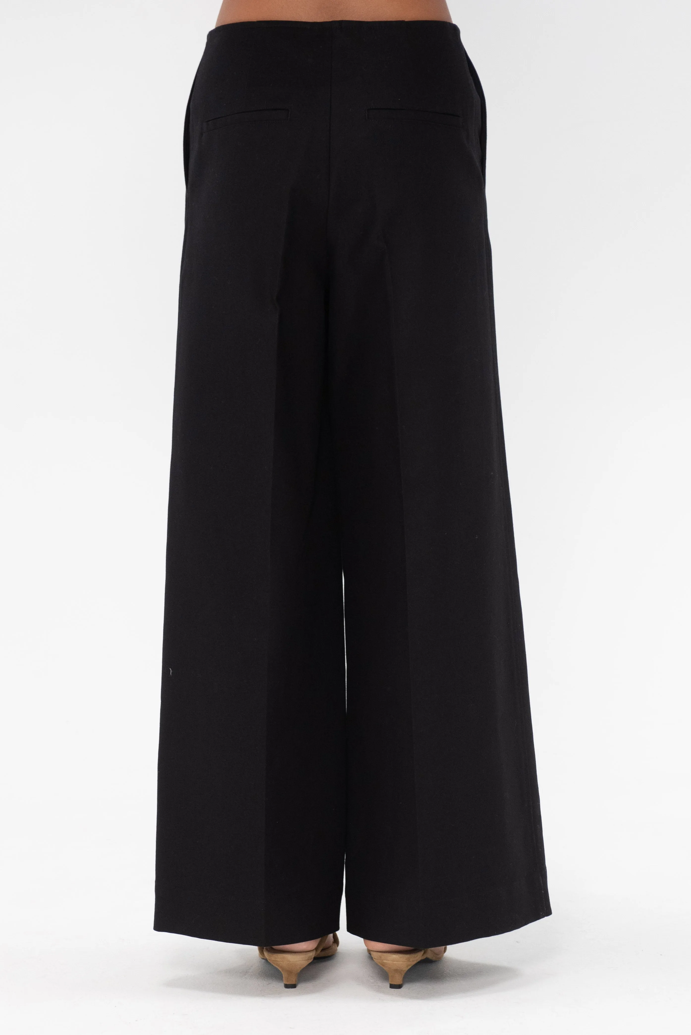 Zip-Front Wide Trousers, Black